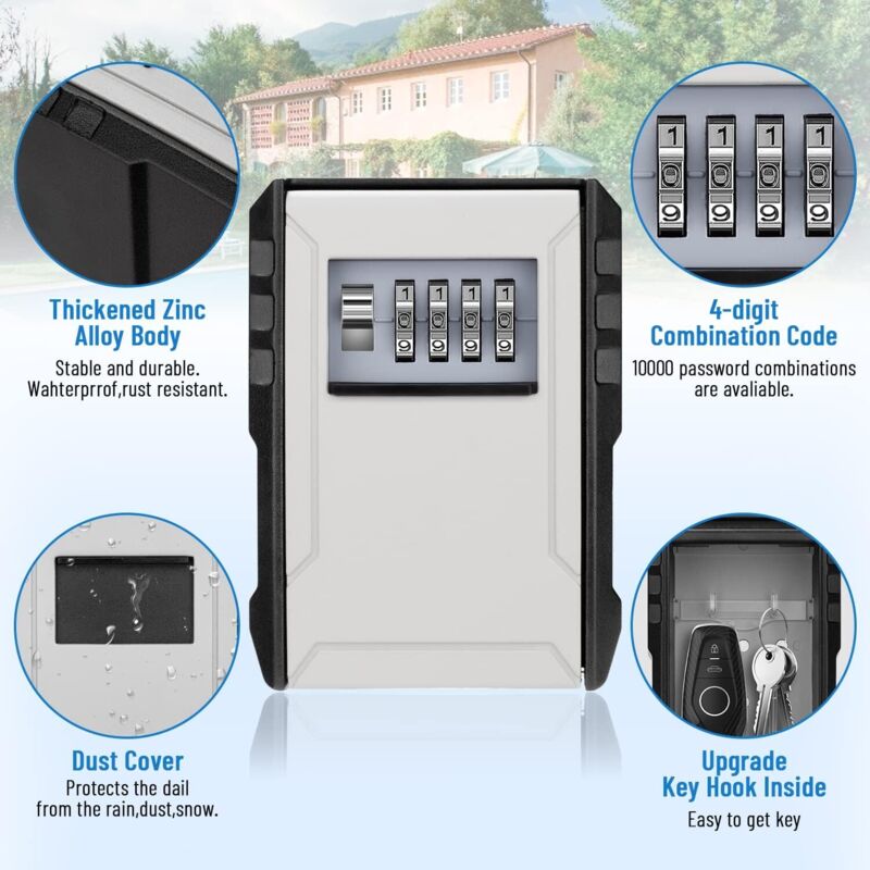 Waterproof Outdoor Security Key Box Key Box Wall Mounted Key Box Large Key Box For Keys, Cards Home Schools Offices - Image 3