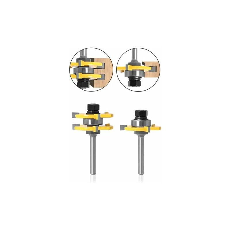 6Mm Shank Matched Tongue And Groove ROuter Bit Set 3 Teeth T Shape Wood Cutter Cutting Woodworking Tool (6Mm) - Image 3