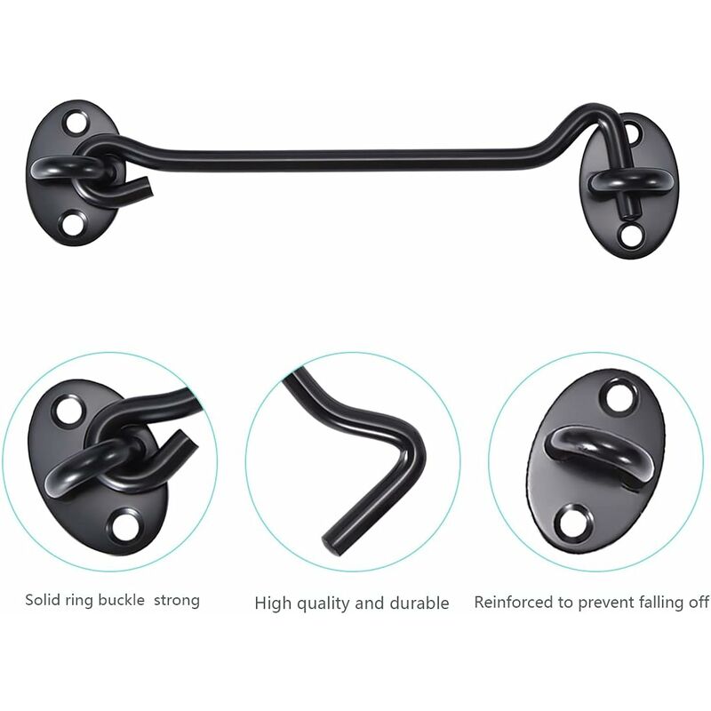 Cabin Hook 2 Pieces Door Hook Lock, Black Stainless Steel Door Hook Lock, With Mounting Screws, For Window, Barn Door, - Image 3
