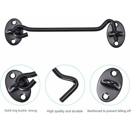 Cabin Hook 2 Pieces Door Hook Lock, Black Stainless Steel Door Hook Lock, With Mounting Screws, For Window, Barn Door, - Image 3