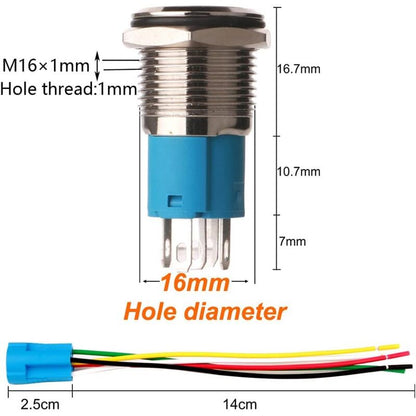 12V-24V/5A 16Mm Pre-Wired Momentary Horn Push Button Switch Waterproof Metal Button With Red LED - Image 2