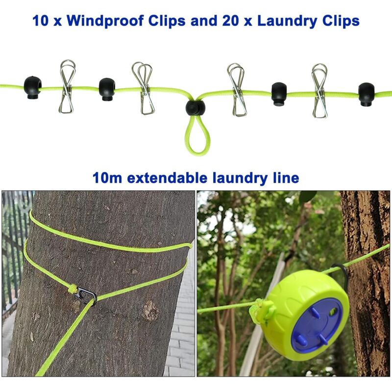 Clothesline Set, 10M Portable Anti-Winding Stretchable Clothes Line For Drying Rack Bathroom Outdoor Camping Outdoor - Image 2