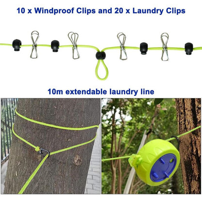 Clothesline Set, 10M Portable Anti-Winding Stretchable Clothes Line For Drying Rack Bathroom Outdoor Camping Outdoor - Image 2