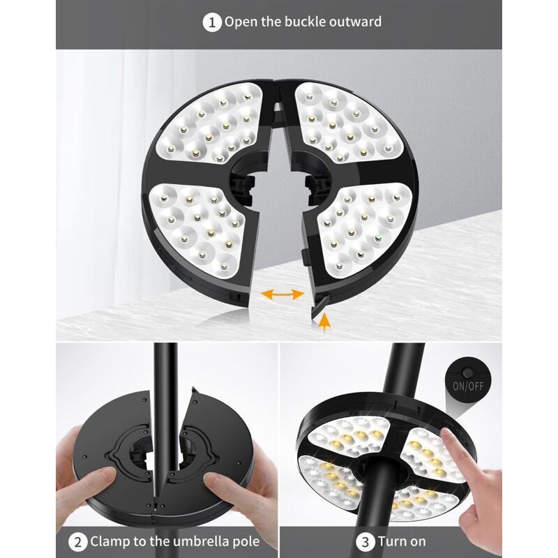 48 LED Rechargeable Umbrella Light, With 3 Lighting Modes 72 Hours Adjustable Cordless Light For Garden Patio Umbrella - Image 3