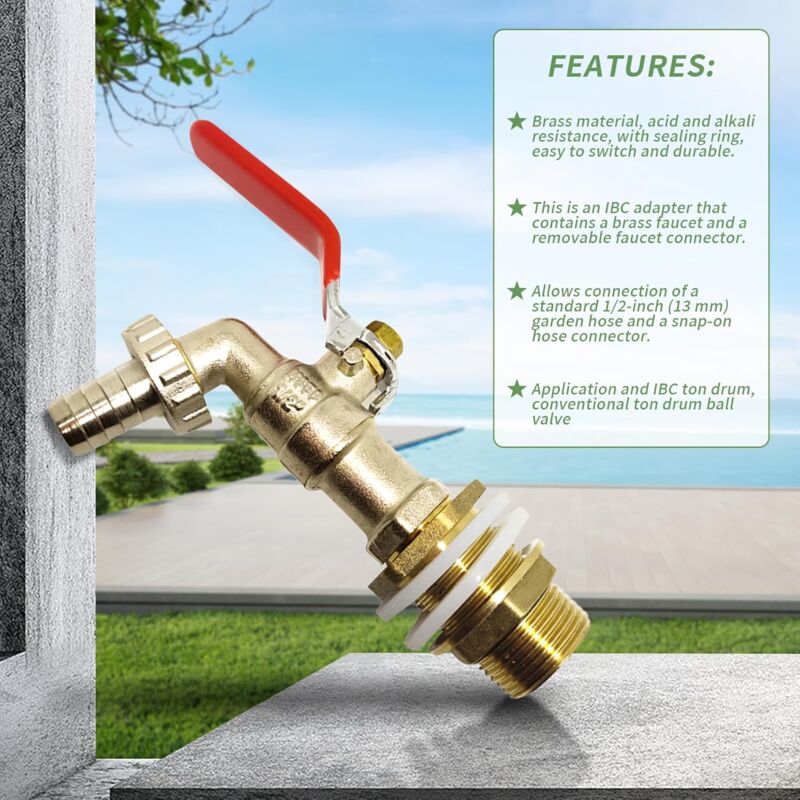 1000L Tank Faucet, Rainwater Harvesting Faucet Tank Adapter 1/2" (13Mm) Faucet, Ibc Drain Tank Adapter For Faucet, - Image 4