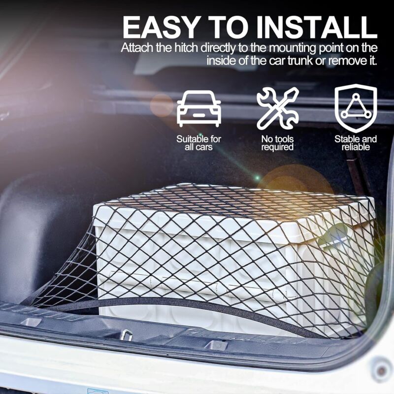 Car Trunk Storage Net Size 8060Cm Luggage Storage Net Storage Net With 6 Carabiners 4 Hooks Elastic Reinforcement - Image 2