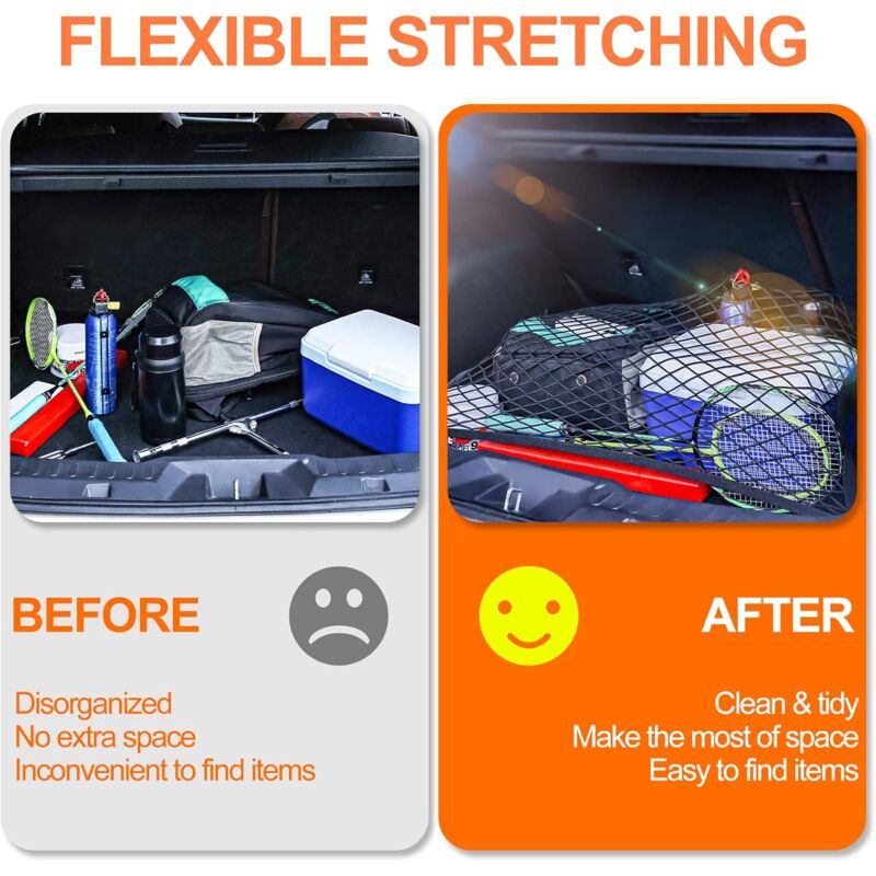Car Trunk Storage Net Size 8060Cm Luggage Storage Net Storage Net With 6 Carabiners 4 Hooks Elastic Reinforcement - Image 3