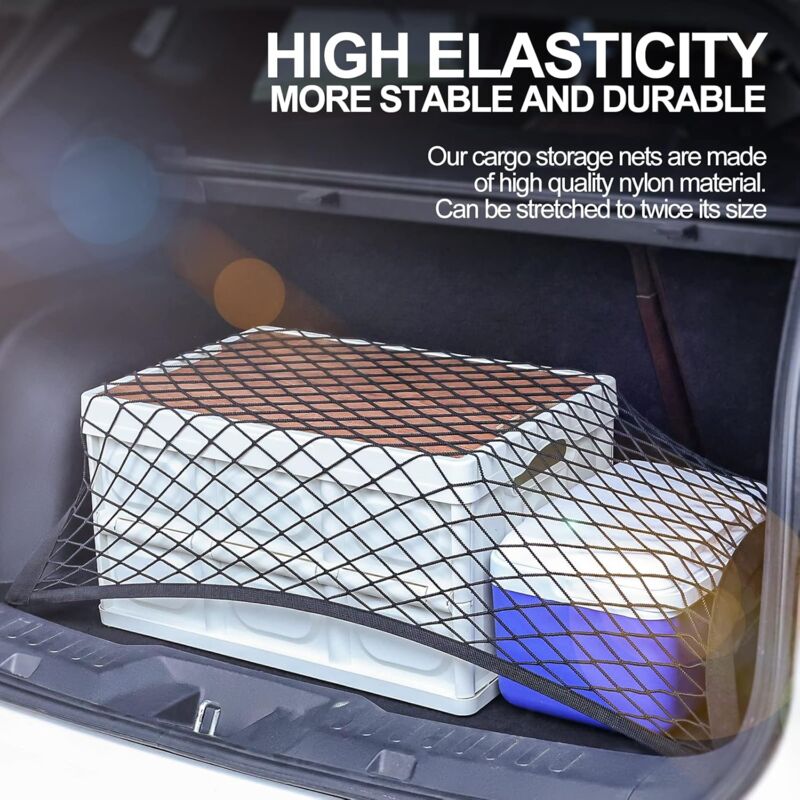 Car Trunk Storage Net Size 8060Cm Luggage Storage Net Storage Net With 6 Carabiners 4 Hooks Elastic Reinforcement - Image 4