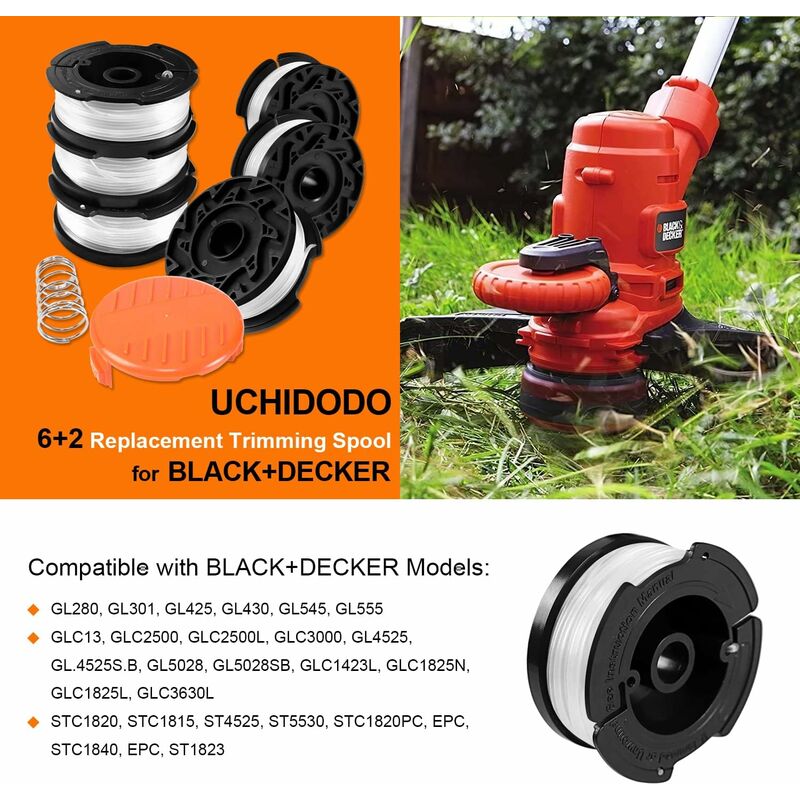 Trimmer Line Spool For Black And Decker Strimmers, 6 Pack Brushcutter Line Spools With 1 Spool Cover And 1 Spring - Image 2