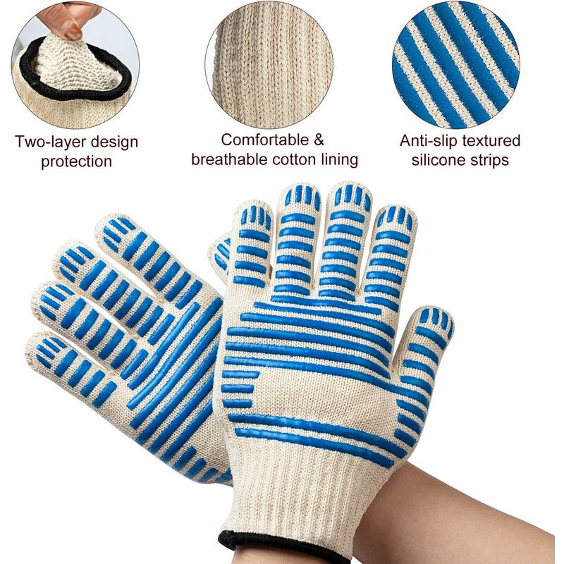 Bbq Gloves, 350°C Heat Resistant Double Oven Gloves, Non-Slip Silicone Bbq Gloves For Cooking Welding, Grilling, - Image 3