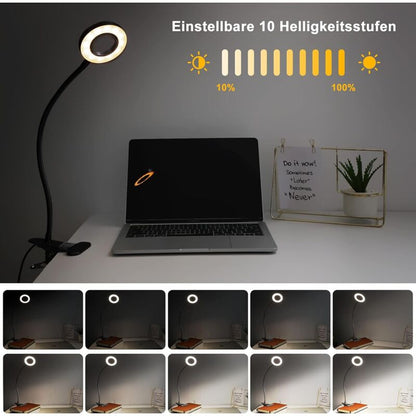360° Flexible LED Clip-On Lamp 3 Modes 10 Dimmable Levels For Headboard Bedroom Office 12W With Ce Adapter Black - Image 3