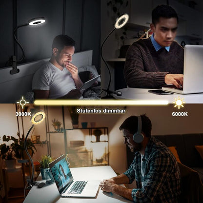 360° Flexible LED Clip-On Lamp 3 Modes 10 Dimmable Levels For Headboard Bedroom Office 12W With Ce Adapter Black - Image 4