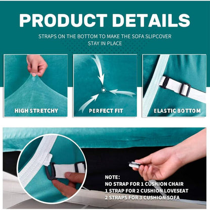 Velvet Sofa Cover 3 Seater Thick Stretch Sofa Slipcovers (3 Seater, Peacock Blue) - Image 3
