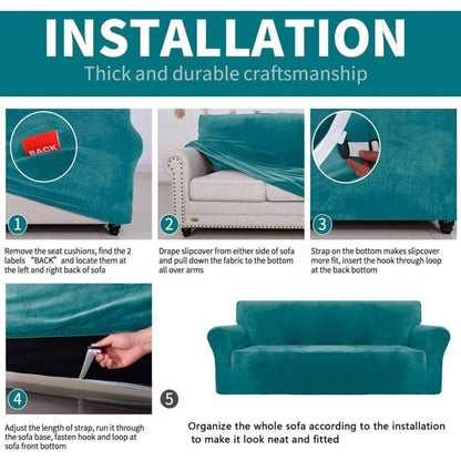 Velvet Sofa Cover 3 Seater Thick Stretch Sofa Slipcovers (3 Seater, Peacock Blue) - Image 4