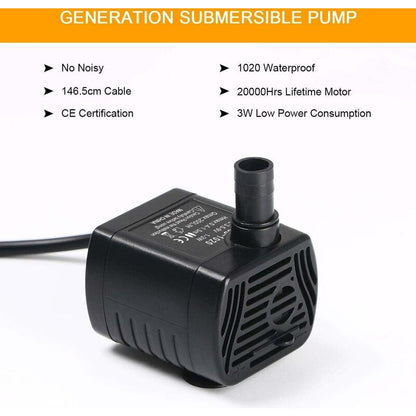 Submersible Water Pump, Aquarium Pump Adjustable 200L/H 3W Ultra-Quiet Catit Usb Pump For Pond Fish Tank Fountain Fish - Image 4