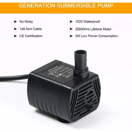 Submersible Water Pump, Aquarium Pump Adjustable 200L/H 3W Ultra-Quiet Catit Usb Pump For Pond Fish Tank Fountain Fish - Image 4