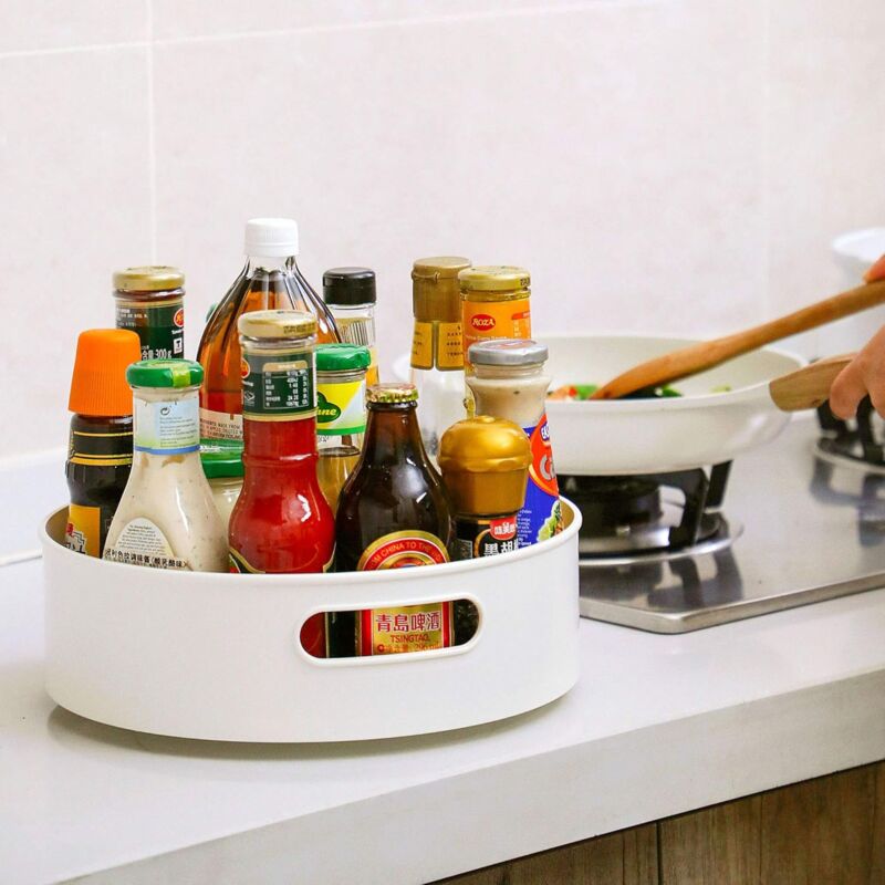 Spice Rack Φ30Cm Kitchen Cupboard Storage Plastic Lazy Susan, Spice Rack Spice Holder Spice Storage White - Image 4