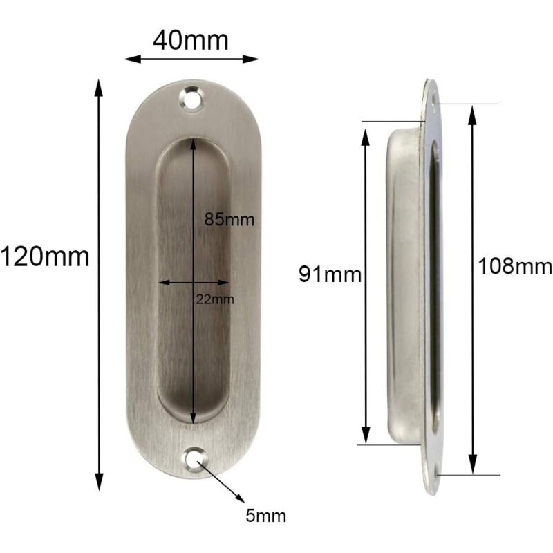 Flush Door Handle 2 Pieces Brushed Stainless Steel Flush Handle Sliding Door Handle Cupboard Door Handle With Screws - Image 2