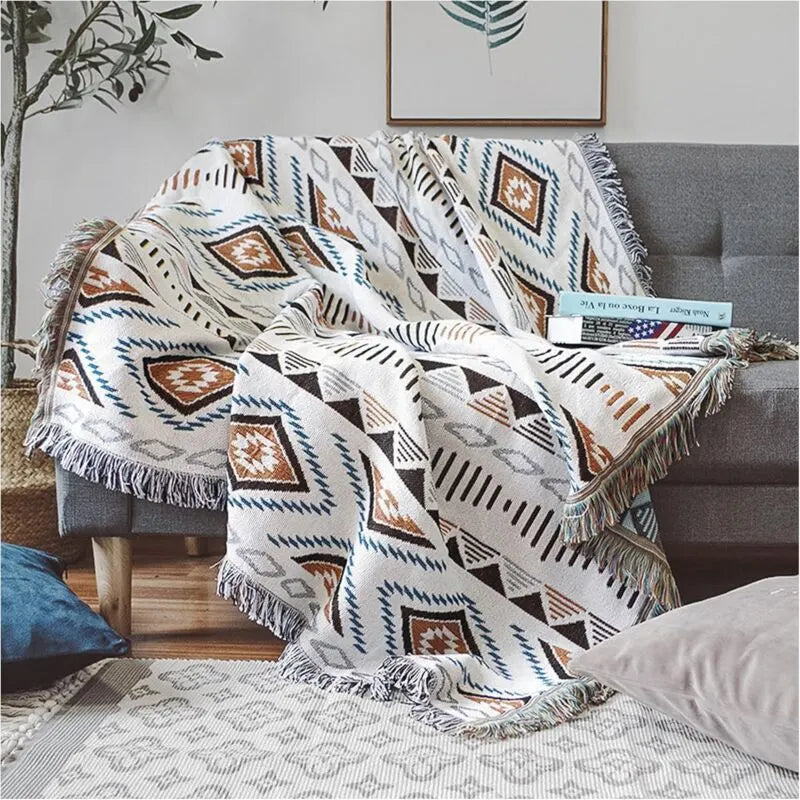 Sofa Blanket With Tassel, Couch Throws, Knitted Blanket, Aztec Ethnic Style Blanket, For Home, Office, Travel, Camping.