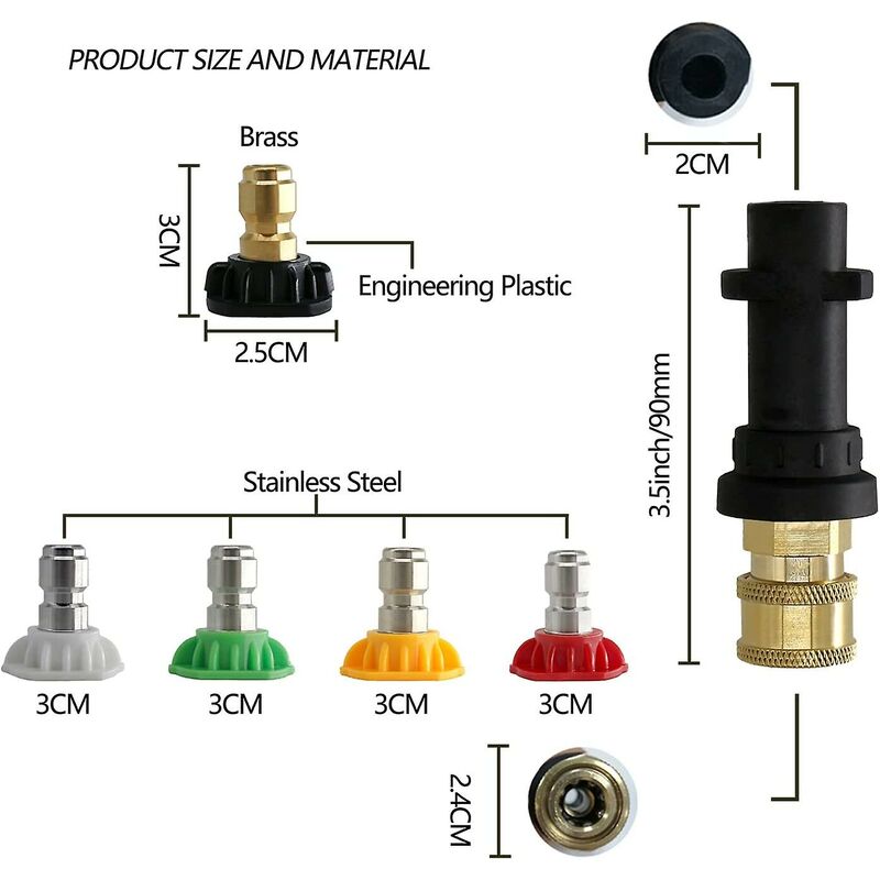 Pressure Washer Adapter, To 1/4" Quick Connect For Karcher K2-K7, With 5 Pressure Washer Nozzle Tips, Multi-Grade, 2.5 - Image 2