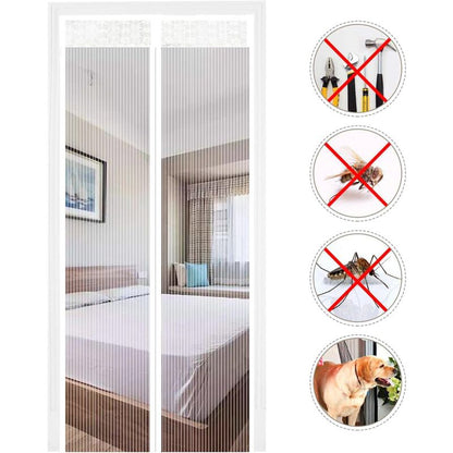 Magnetic Screen Door Automatic Closing Insect Screen Door Curtain With Magnets No Drilling (120X220Cm, White)