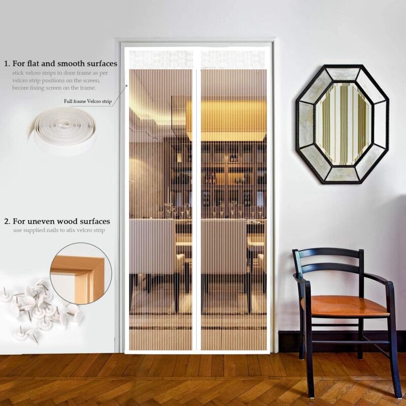 Magnetic Screen Door Automatic Closing Insect Screen Door Curtain With Magnets No Drilling (120X220Cm, White) - Image 4