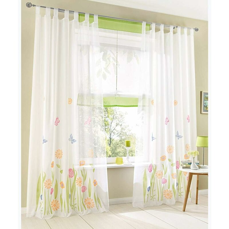 2 pcs Set Sheer Curtains With Tab Top - Floral Printed Voile Curtain - Window Treatment For Bedroom, Living ROom, Kids - Image 3