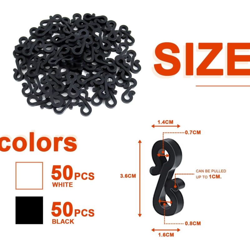 100 pcs Mini Black White Plastic Gutter Hooks With Shape Clip Outdoor Light Hooks For Wedding Christmas Halloween - Image 2