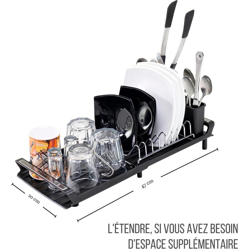 Expandable Kitchen Dish Drainer, Sink Drainer With Pouring Spout, Cutlery Holder, Plastic Foldable Drainer, 28X20 Cm - Image 2