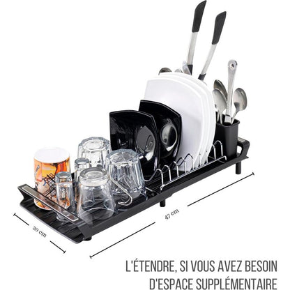 Expandable Kitchen Dish Drainer, Sink Drainer With Pouring Spout, Cutlery Holder, Plastic Foldable Drainer, 28X20 Cm - Image 2