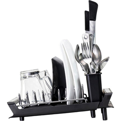 Expandable Kitchen Dish Drainer, Sink Drainer With Pouring Spout, Cutlery Holder, Plastic Foldable Drainer, 28X20 Cm - Image 3