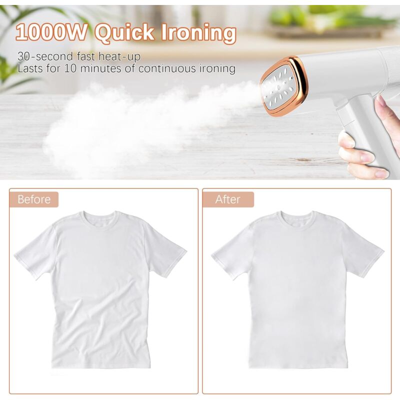 Garment Steamer, Mini Portable Iron, 30S Fast Heat-Up, 1000W, 120Ml, Travel Steamer With Brush And Measuring Cup - - Image 2