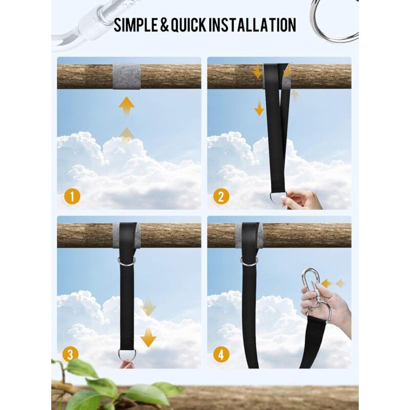 Tree Swing Straps, 158Cm Extra Long Hammock Tree Straps With 2 Safety Locking Carabiner Hooks And D-Rings, Perfect For - Image 2