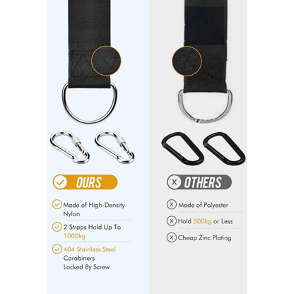 Tree Swing Straps, 158Cm Extra Long Hammock Tree Straps With 2 Safety Locking Carabiner Hooks And D-Rings, Perfect For - Image 4