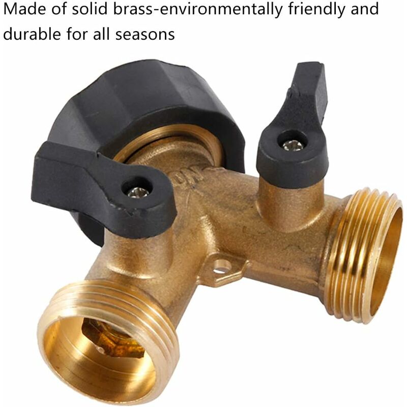 Double Washing Machine Tap, 2 Way Y Garden Hose Tap Connector Splitter For 3/4" Supply Hoses, Heavy Duty Brass Double - Image 2