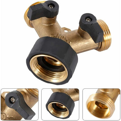 Double Washing Machine Tap, 2 Way Y Garden Hose Tap Connector Splitter For 3/4" Supply Hoses, Heavy Duty Brass Double - Image 3