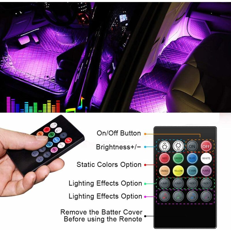 Car Interior LED Lights - Car Interior Lamp, 48 LED Car Strip Lights With Wireless Remote Control, Upgraded Waterproof - Image 4