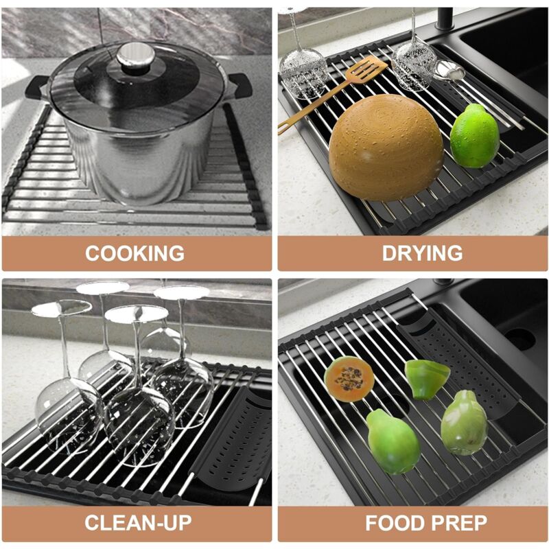 Stainless Steel Kitchen Dish Drainer Rack Foldable And Removable Stainless Steel ROller Drying Rack For Sink Draining - Image 3
