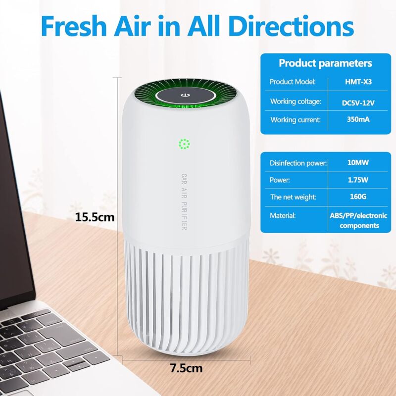 Air Purifier With True Hepa Filter With Uv-C Light, Mini Air Purifier Removes 99.97% Of Smoke Allergens Dust, Air - Image 3