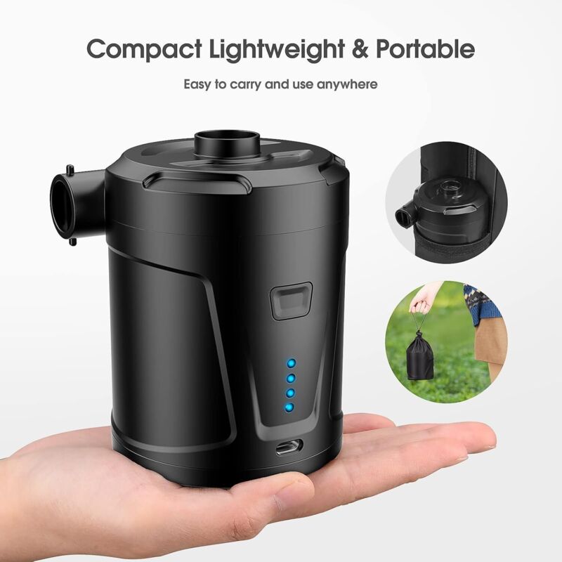 Electric Air Pump, 5000Mah Rechargeable Battery, Inflatable Mattress Inflator With 3 Air Nozzles, Fast Inflator For - Image 2