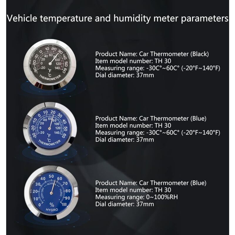 Auto Car Vehicle Thermometer/Hygrometer Clock Mini Small Classic DAshboard Thermometer Car Cool Decoration Metal Alloy - Image 3