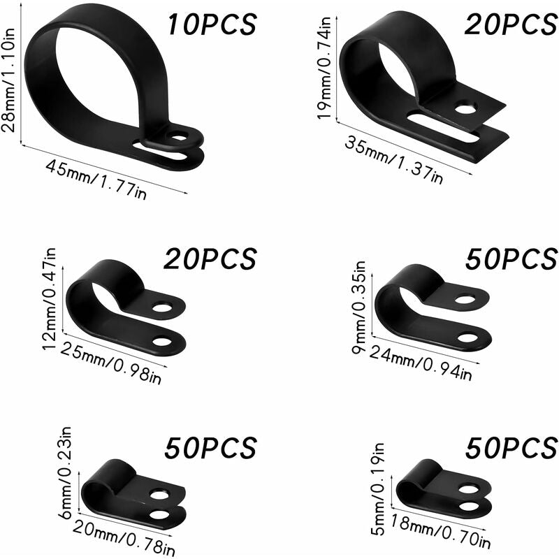 200 pcs Nylon Plastic R Clips Tube Clamps, 6 Sizes 3/16'' 1/4'' 3/8'' 1/2'' 3/4'' 11/8'' Fasteners For Conduit, Cable, - Image 2