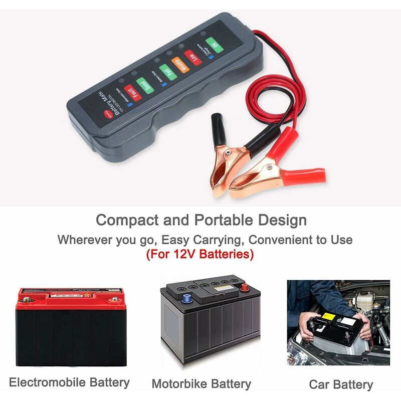 12V Car Battery Alternator Tester LED Digital Battery Condition Alternator Charging Analyzer With Copper Clip LED For - Image 2