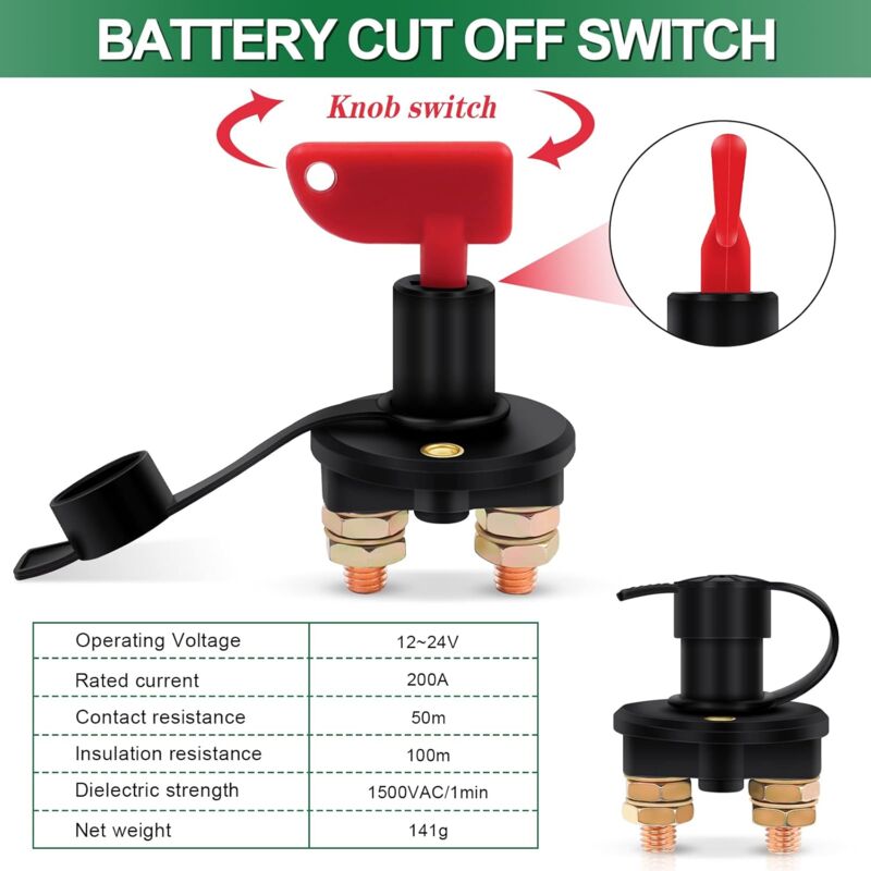 Isolator Switch 12V/24V Battery Isolator Disconnect Max 200A For Car, Truck, Boat, Vehicles Power Cut Off Kill Switch - Image 2