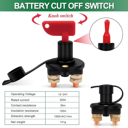 Isolator Switch 12V/24V Battery Isolator Disconnect Max 200A For Car, Truck, Boat, Vehicles Power Cut Off Kill Switch - Image 2