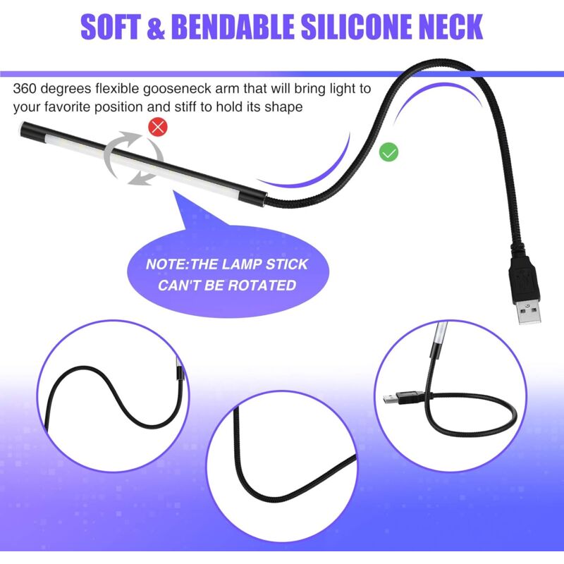 2 Pieces Usb LED Reading Lights Stick Flexible Usb Book Light Dimmable LED Usb Light Touch Gooseneck For Laptop Book - Image 3