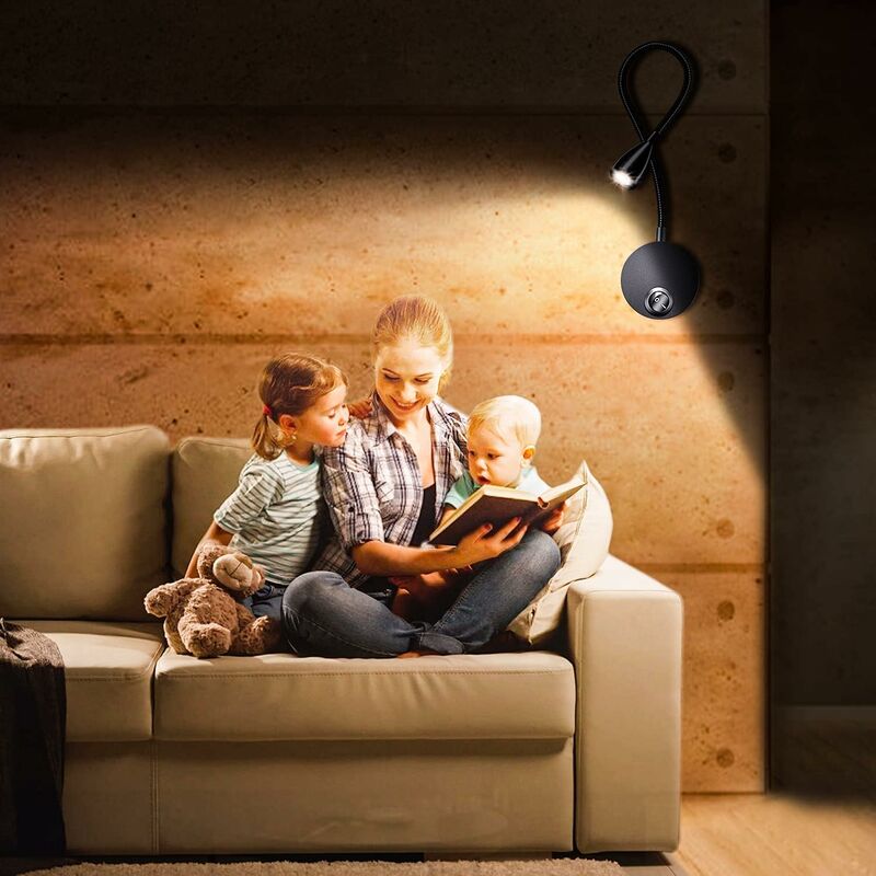 Bedside Wall Lamp 2 Pack Lights Wall Mounted Reading Light LED Gooseneck Light 3W, 6000K Warm White Reading Lamp. - Image 4