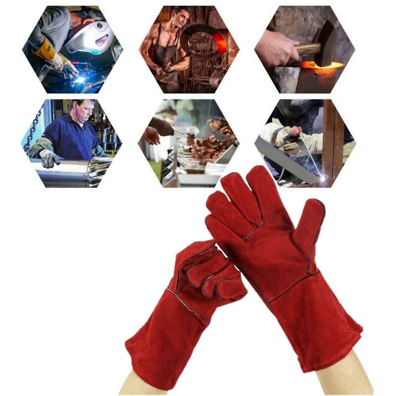 Heavy Duty Large Heat Resistant Leather Lined Welding Gloves For Wood Stove Log Burner Bbq, Gardening Gloves For Men - Image 2