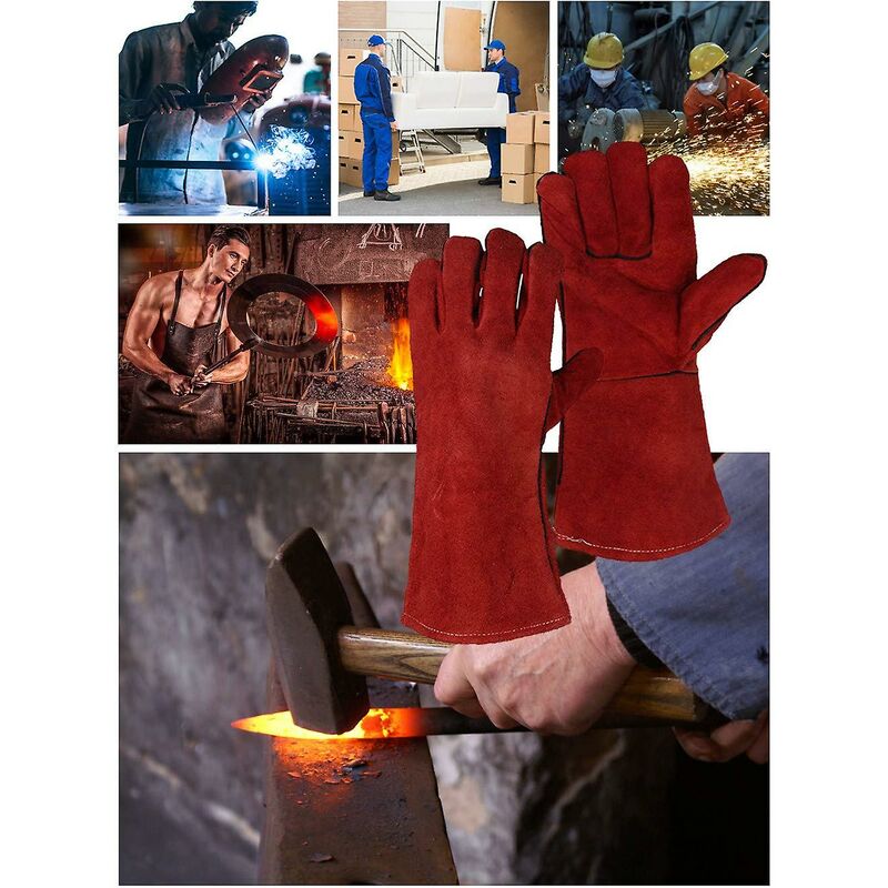 Heavy Duty Large Heat Resistant Leather Lined Welding Gloves For Wood Stove Log Burner Bbq, Gardening Gloves For Men - Image 4