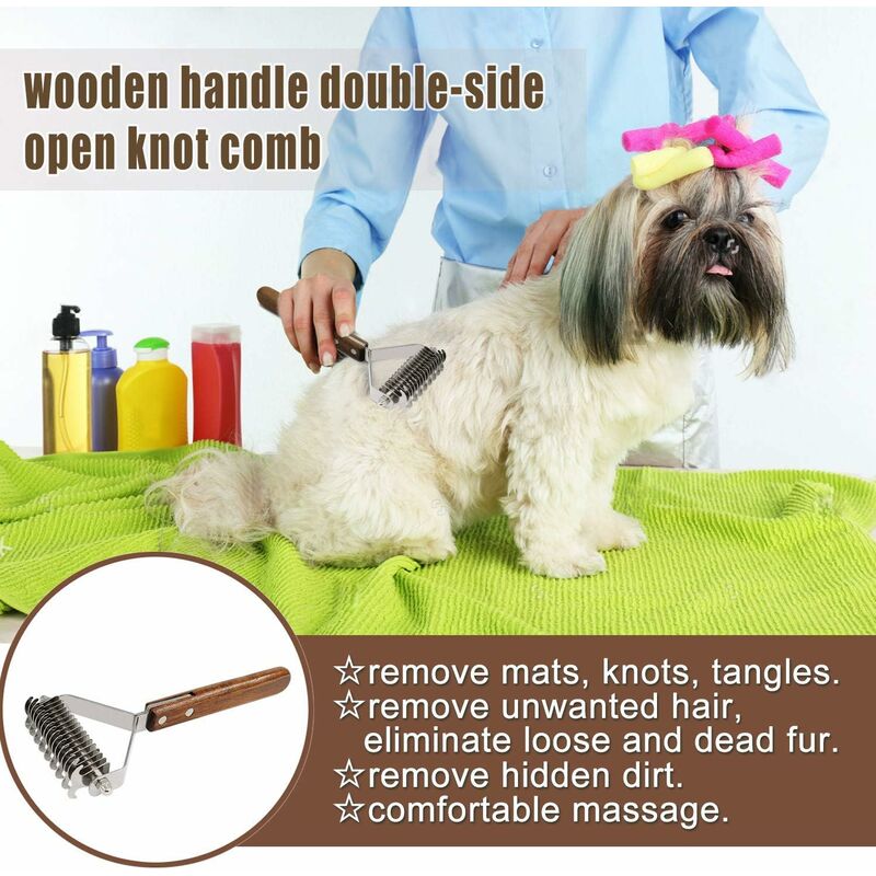 Coat King Rake Pet Undercoat Rake Dog Dematting Comb Pet Grooming Brush Tool Deshedding 17+9 Double Sided Teeth - Image 3